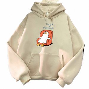 Jag är sjuk allhing roliga anka carto hoodies för män casual tröjor för kvinnor vinterfleece harajuku plus size gata hoody f7hx#