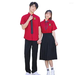 Clothing Sets C107 Summer Middle School Uniform Graduation Class Red Shirt Short Skirt Set