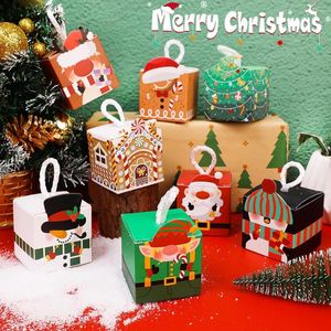 Gift Wrap 5/1PCS Christmas Box Cartoon White Cardboard Portable Pull Rope Candy Cookie Packing Home Party Decor Supplies