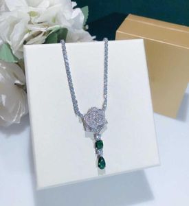 Brand Pure 925 srebrna biżuteria dla kobiet Rose Wisiant Naszyjnik Zielony kamień szlachetny Design Drogość luksusowa jakość 6852291