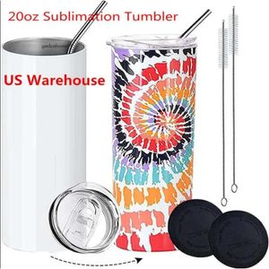 USA CA Warehouse Hurtowa luzem 20 uncji 20 uncji prosta chuda ze stali nierdzewna izolowana pustka sublimacja kubków kubków z słomy 0514