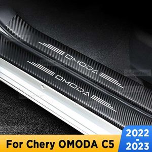 Bilklistermärken Bildörrfönsterbrädor Scuff Plate Threshold Protector Interiör Imitation Kolfiberklistermärke Tillbehör för Chery Omoda C5 2022 2023 T240513