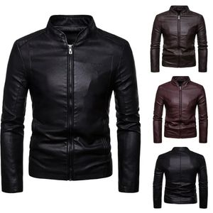 Herrenjacken Faux Leder Jacke Klassische Standkragen Motorradmantel Schlanker Pass