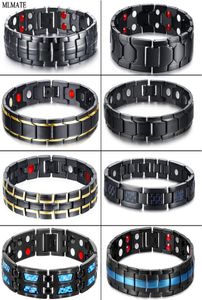 Homens mulheres pulseira de saúde magnética Black Titanium Steel Power Therapy 4in1 ímãs Is negativos Bulbões de germânio Whole8158872