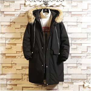 Męskie okopy płaszcze długie parkas kurtka zimowa mężczyźni ciepłe wiatroodporne swobodne odzież wierzchnia płaszcz duże kieszenie wysokiej jakości kropla płaszcza DH5A6