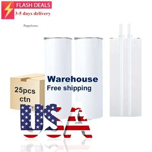 Straight Mugs 20Oz Sublimation Tumblers Heat Press Double Wall Insulated Cups USA CA Warehouse Fast Delivery Jn15 0514