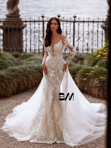 White Mermaid Wedding Elegant Appliques Backless Bridal Gown Long Sleeve Floor-length Bride Dresses Vestidos De Novia