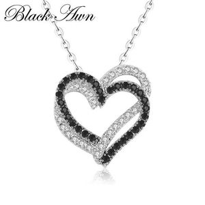 Tennis Black Crown Silver Necklace Womens smycken Hjärta svart och vit stenhänge P107 D240514