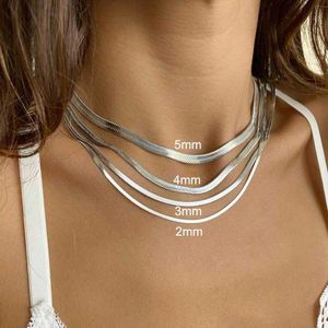 Pendant Necklaces New Fashion Neutral Snake Chain Necklace Stainless Steel Herringbone 2/3/4/5mm Gold Chain Necklace J240513