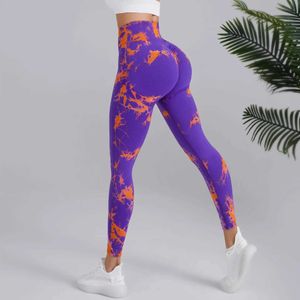 Women's Leggings Seamless Peach Pants Womens Dual Color Tie Dye Tie Float High Waist Sports Leggings Lifting Hip Running Fitness Leggings Y240508