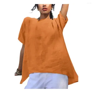 Women's Blouses T-shirt Short Sleeve Loose Summer Cotton Blouse O-neck Versatile Solid Color Fashion Casual Tops