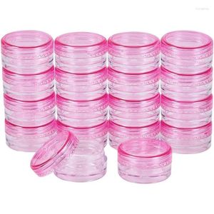 Garrafas de armazenamento 120pcs 3g/0,1 oz redondo vazio jarro de recipiente transparente com parafuso rosa para maquiagem amostras de cosméticos contas de jóias pequenas unhas de jóias arte