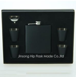 6oz Black Flask con 4 pezzi da 25 ml S vetro e imbuto Schiuma interiore e scatola regalo nera Il tuo logo personalizzato è disponibile inoltre 6172465