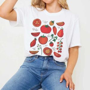 남자 티셔츠 빈티지 보호 토마토 프린트 티셔츠 과일 식물 그래픽 티셔츠 셔츠 미학 정원 티셔츠 여성 비건 코티지 코어 옷 t240510