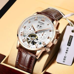 Armbandsur kinyued män tourbillon automatisk klocka lyx modemärke läder mekaniska klockor affärsklockor relojes hombre j012 304b