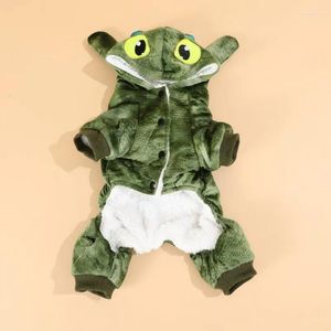 Dog Apparel Fleece Halloween Cosplay Cartoon Clothes For Winter Green Dragon Warm Hooded Jumpsuit Chihuahua Cross Dressing Lizard