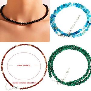 Beaded Halsband Ny Natural Malachite Agate Opal 4mm Round Bead Halsband för Mens Beach Necklace Energy Therapy Spirit Necklace Jewelry Gifts D240514