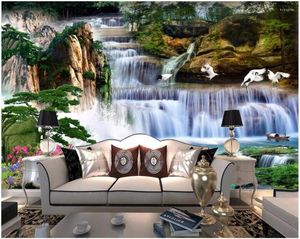 Bakgrundsbilder Anpassade PO 3D -rum Bakgrund Kinesiska landskap Vattenfall Forestmålning Väggmålningar för väggar 3 D