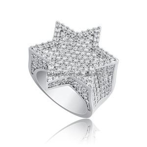 Z bocznymi kamieniami z bocznymi kamieniami męski złoty pierścionek Wysokiej jakości sześciopunktowe gwiazdy fl Diamond Pierścienie moda moda hopowa sier biżuteria kropla deliv dhwvr