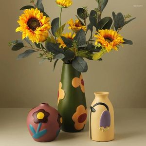 Vasos vaso de fazenda terracota cerâmica decorativa texturizada para decoração de decoração de casa prateleira de decoração