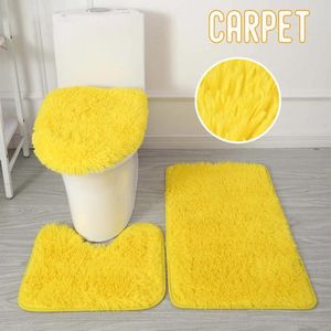 Bath Mats Bathtub Nordic Wind Mat Floor Pvc Non Slip Three Piece Silk Wool Carpet Area Rugs Solid Color Toilet Bathroom Set