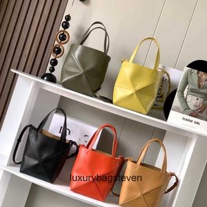 Loeiwe High end Designer Puzle bags for womens mini size fold handbag with geometric splicing top layer cowhide crossbody handbag Original 1:1 with real logo and box