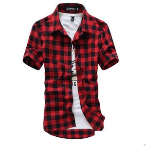 Men'S Casual Shirts Red And Black Plaid Shirt Mens Summer Fashion Chemise Gay Geruite Short Mouw Blouse Drop Delivery Apparel Clothin Dht4O