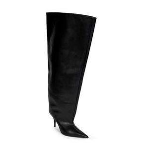 Frauen Oberschenkel High Heel Heels Stiefel Leder Weithülsenstiefel für Damenschuhe Leder mit großen über Kniestiefeln 231102