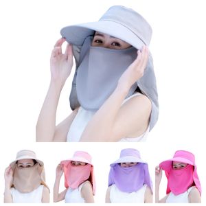 Fashion Women Summer Outdoor Riding Anti-UV Sun Hat Beach Foldable Sunscreen Simple Solid Color Caps Neck Face Wide Brim Hat