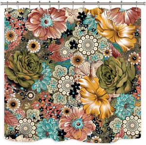 Cortinas de chuveiro boho sofisticado paisley bohemian floral mandala haskell medalhão cortina colorida cortina