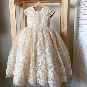2021 Flower Girl Dresses For Weddings Kids Girls Pageant Dress Bow Ribbon Floor Length Communion Party Gowns Puffy 205B