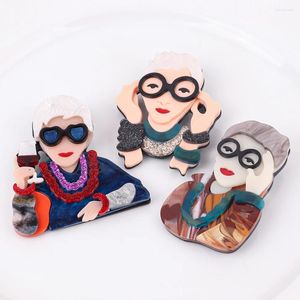 Brooches Cartoon Glasses Grandma Acrylic For Women's Clothing Cute Resin Cool Lady Figure Badge Lapel Pins Brooch Jewelry