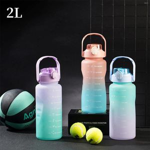 Vattenflaskor 2L Gradient Plastic Cup stor kapacitet Sportflaska för utomhusresor gym fitness kannor student bärbart stort fett