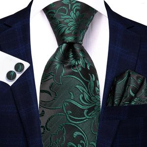 Бабочки Hi-Tie Floral Designer Green Black Elegant Men Tie Jacquard Shartie аксессуары Cravat Свадебная деловая вечеринка Hanky Jufflink