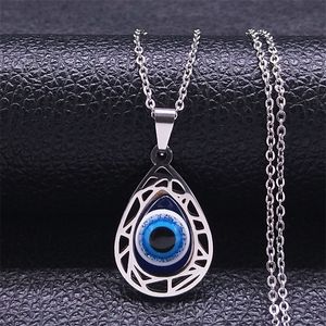 Fashion Turkish blue Evil Eyes Water drop Pendant Necklace Gold Stainless steel Chains Choker Necklaces for women jewelry