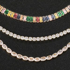 Tennis Geometric Crystal Tennis Necklace 2024 Womens Sexy Kpop Iced Cubic Zirconia Necklace Womens Gold Jewelry OHN d240514