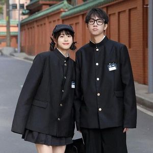 Ternos masculinos roupas uniformes casal casal solto stand stand colar terno jk casaco escolar blazers jaqueta de festa homens e garotas roupas negra japonês