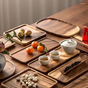 Tea Trays Amgo Wood Tray Acacia Rectangle Coffee Serving Plate Wooden Fruit Snacks Saucer Dish Dessert Planter Holder Home El