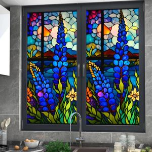 Window Stickers 2 Pcs Colorful Flowers Wall Sticker Privacy Decor Stained Vintage Glass Waterproof Pvc Decorative Protective