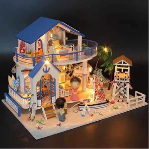 Architecture/DIY House Miniature Diy Doll House Wooden Miniature Handmade Dollhouses Furniture Kit Handmade Toys For Children Girl Gift Legend Blue Sea