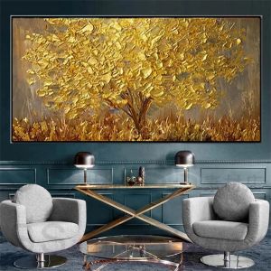 Stor storlek guldpengar blommaträd canvas affischer och skriver ut nordiska konstväxter träd väggmålning dekorationer för hembilder