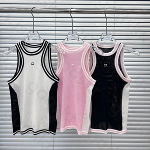 Farbkontrast Hohlweste Frauen Sommer atmungsaktives Crew Hals Stricktipps einfache ärmellose Camisole T -Shirt