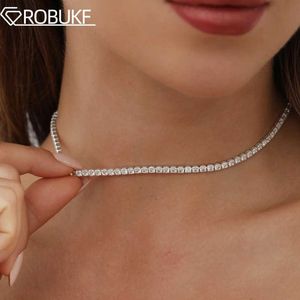 Chokers 2mm Mosilicon Tennis Necklace 925 Silver 18K Gold Plated Sparkling Water Diamond Chain Bridal Wedding Jewelry D240514