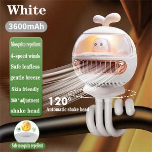 Clipe de ventilador de carrinho de bebê portátil USB recarregável 3600mAh shake sem lâmina de mão handheld de handheld de polvo padrão fã de carrinho de bebê verão 240513