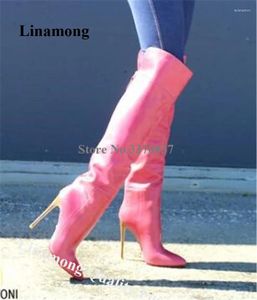 Boots Est Women Elegant Pointed Toe Stiletto Heel Knee High Pink Black Long Formal Dress Shoes