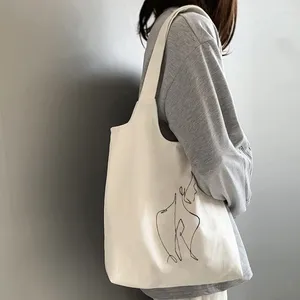 Shopping Bags Women Canvas Shoulder Bag Print Ladies Cotton Cloth Fabric Grocery Line Art Handbags Tote Books For Girls