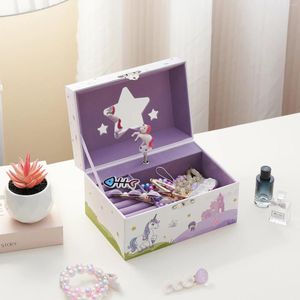 Dekorativa figurer Musik Box Cartoon Dancing Musical Kids Earring Jewelry Storage Case Children Present Jul Födelsedagspresent