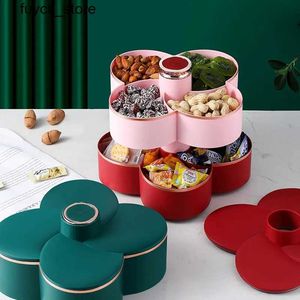 Storage Boxes Bins Petal Shape Rotating Candy Box Snack Nut Box Flower Candy Fruit Plate Food Storage Box Two Layer Dry Fruit Storage Organizer S24513