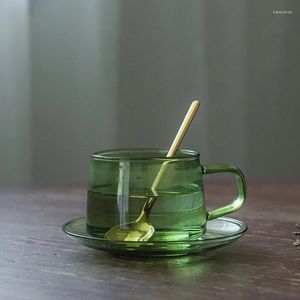 Tazze di tazza di caffè in vetro resistente al calore domestico e piattino set verde pomeriggio tè giapponese Borosilicato d'acqua 270ml