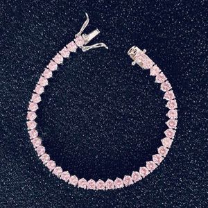 3mm 4mm Tenniskette Armband Pink Zirkon vergoldet Kupfer Hip Hop Schmuck für Männer Multi -Size -Farbgroßhandel Custom